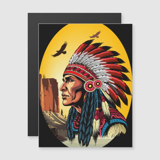 Native American Chief op wilde landschap zonsonder Magnetische Uitnodiging (Voorkant / Achterkant)