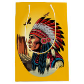 Native American Chief op wilde landschap zonsonder Medium Cadeauzakje (Voorkant)