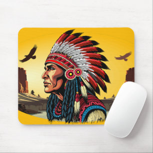 Native American Chief op wilde landschap zonsonder Muismat