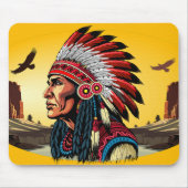 Native American Chief op wilde landschap zonsonder Muismat (Voorkant)