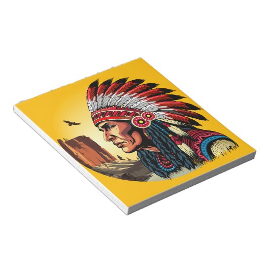 Native American Chief op wilde landschap zonsonder Notitieblok (Schuin)