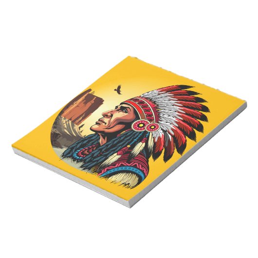 Native American Chief op wilde landschap zonsonder Notitieblok (Linkerzijde)