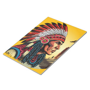 Native American Chief op wilde landschap zonsonder Notitieblok