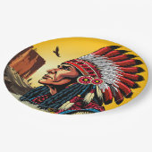 Native American Chief op wilde landschap zonsonder Papieren Bordje (Gekanteld)