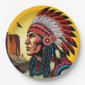 Native American Chief op wilde landschap zonsonder Papieren Bordje (Voorkant)