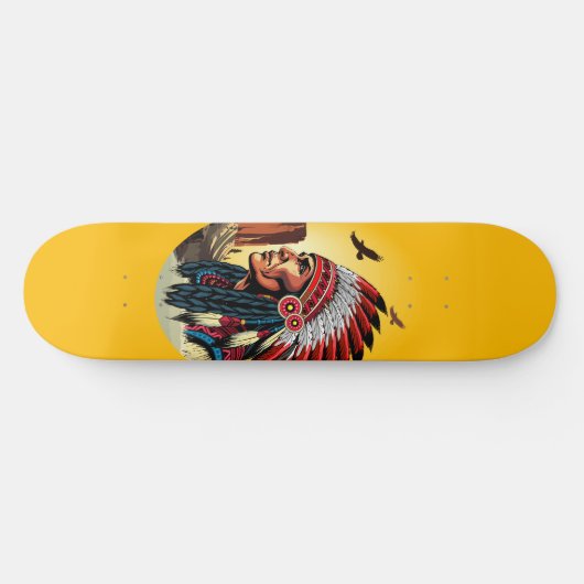 Native American Chief op wilde landschap zonsonder Persoonlijk Skateboard (Horizontaal)