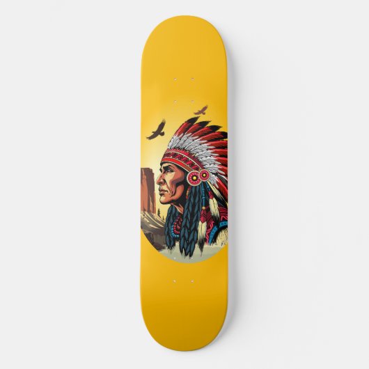 Native American Chief op wilde landschap zonsonder Persoonlijk Skateboard (Voorkant)