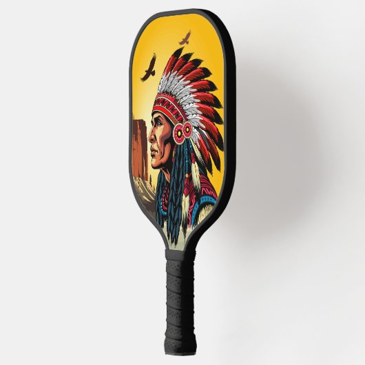 Native American Chief op wilde landschap zonsonder Pickleball Paddle (Links)