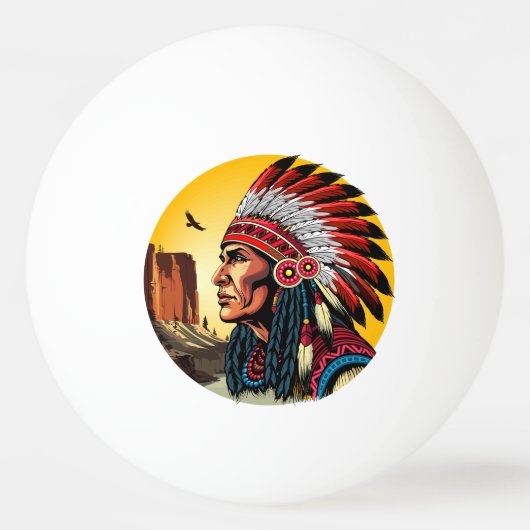 Native American Chief op wilde landschap zonsonder Pingpongbal (Voorkant)