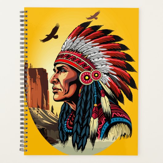 Native American Chief op wilde landschap zonsonder Planner (Voorkant)
