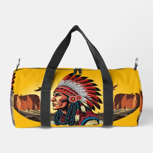 Native American Chief op wilde landschap zonsonder Plunjezak (Achterkant)