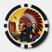 Native American Chief op wilde landschap zonsonder Poker Chips (Voorkant)