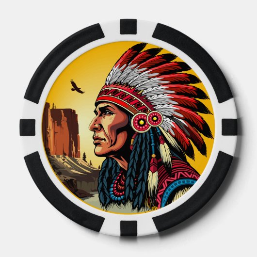 Native American Chief op wilde landschap zonsonder Poker Chips (Voorkant)