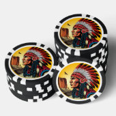 Native American Chief op wilde landschap zonsonder Poker Chips (Opstapeling)