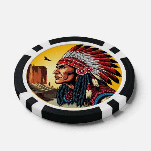 Native American Chief op wilde landschap zonsonder Poker Chips (Enkel)