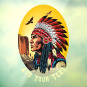 Native American Chief op wilde landschap zonsonder Raamsticker (Vel 3)