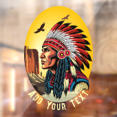 Native American Chief op wilde landschap zonsonder Raamsticker (Vel 2)