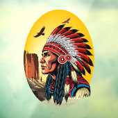 Native American Chief op wilde landschap zonsonder Raamsticker (Vel 3)