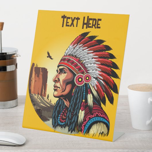 Native American Chief op wilde landschap zonsonder Reclamebord Met Voetstuk (Insitu)