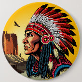 Native American Chief op wilde landschap zonsonder Ronde Button 6,0 Cm (Voorkant)