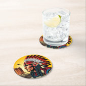 Native American Chief op wilde landschap zonsonder Ronde Kartonnen Onderzetter (Insitu)