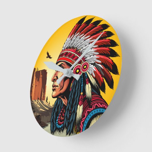 Native American Chief op wilde landschap zonsonder Ronde Klok (Hoek)