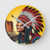 Native American Chief op wilde landschap zonsonder Ronde Klok (Voorkant)