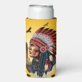 Native American Chief op wilde landschap zonsonder Seltzer Blikjeskoeler (Seltzer Voorkant)