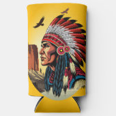 Native American Chief op wilde landschap zonsonder Seltzer Blikjeskoeler (Voorkant)