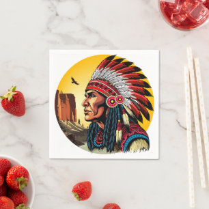 Native American Chief op wilde landschap zonsonder Servet