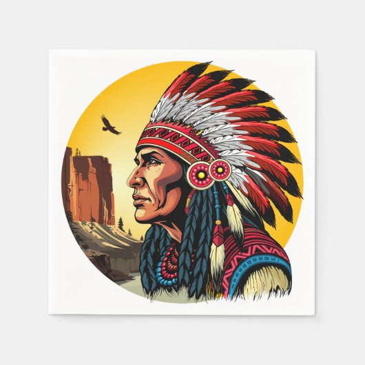 Native American Chief op wilde landschap zonsonder Servet (Voorkant)