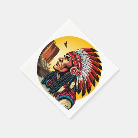 Native American Chief op wilde landschap zonsonder Servet (Hoek)