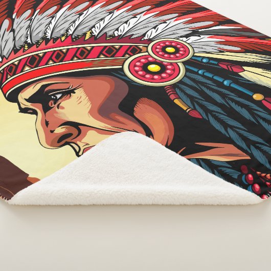 Native American Chief op wilde landschap zonsonder Sherpa Deken (3/4)