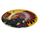 Native American Chief op wilde landschap zonsonder Snijplank (Hoek)