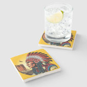 Native American Chief op wilde landschap zonsonder Stenen Onderzetter (Zijkant)