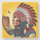 Native American Chief op wilde landschap zonsonder Stenen Onderzetter (Voorkant)
