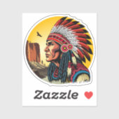 Native American Chief op wilde landschap zonsonder Sticker (Vel)