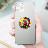 Native American Chief op wilde landschap zonsonder Sticker (Telefoon)