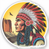 Native American Chief op wilde landschap zonsonder Sticker (Voorkant)