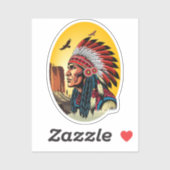 Native American Chief op wilde landschap zonsonder Sticker (Vel)