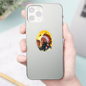 Native American Chief op wilde landschap zonsonder Sticker (Telefoon)