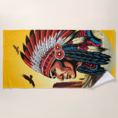 Native American Chief op wilde landschap zonsonder Strandlaken (Voorkant)