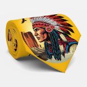 Native American Chief op wilde landschap zonsonder Stropdas (Opgerold)