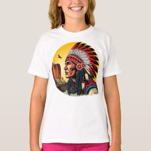 Native American Chief op wilde landschap zonsonder T-shirt