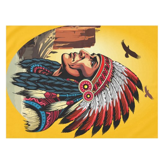 Native American Chief op wilde landschap zonsonder Tafelkleed (Voorkant (Horizontaal))