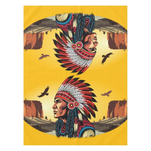 Native American Chief op wilde landschap zonsonder Tafelkleed (Voorkant)
