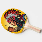 Native American Chief op wilde landschap zonsonder Tafeltennisbatje (Zijkant)