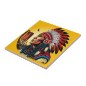 Native American Chief op wilde landschap zonsonder Tegeltje (Zijkant)