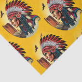 Native American Chief op wilde landschap zonsonder Tissuepapier (Detail)