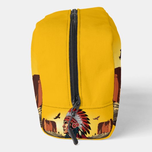 Native American Chief op wilde landschap zonsonder Toilettasje (Rechts)